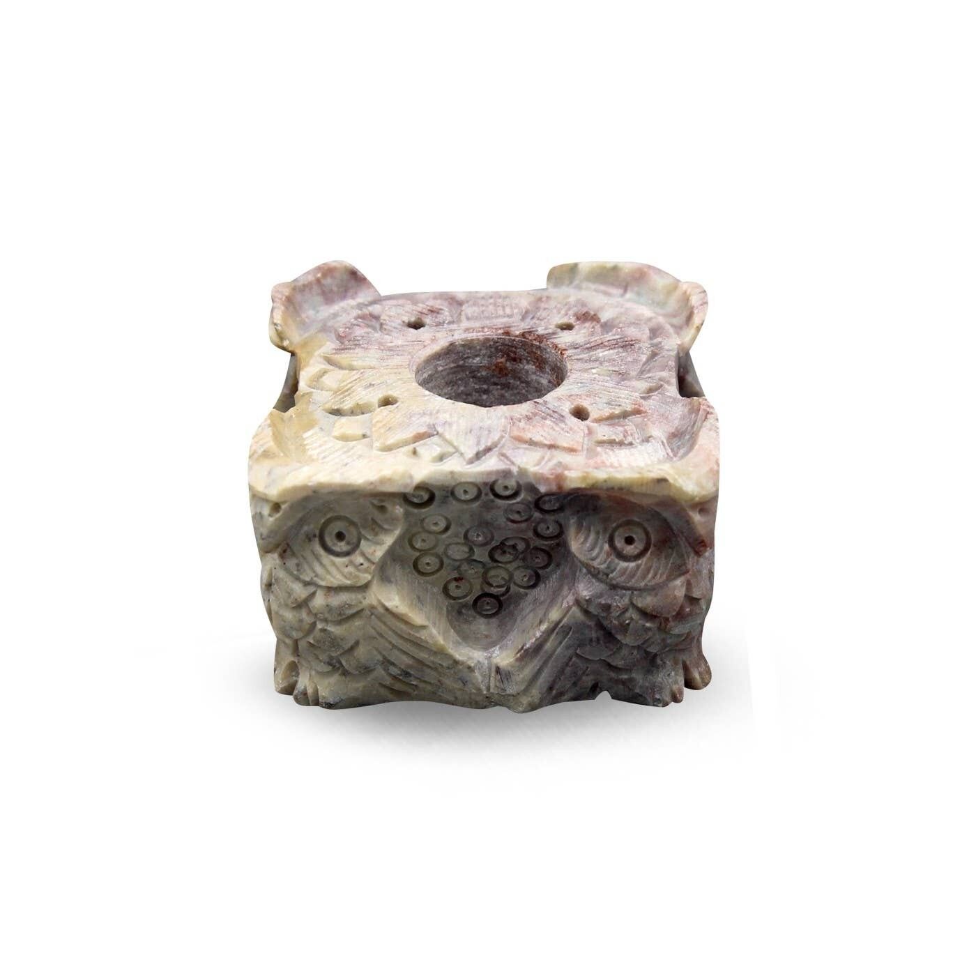 Bruciatore di incenso con coni di gufo in pietra ollare