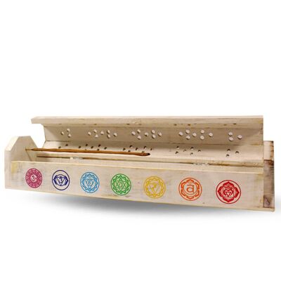 Coffret encens en bois 7 chakra blanc