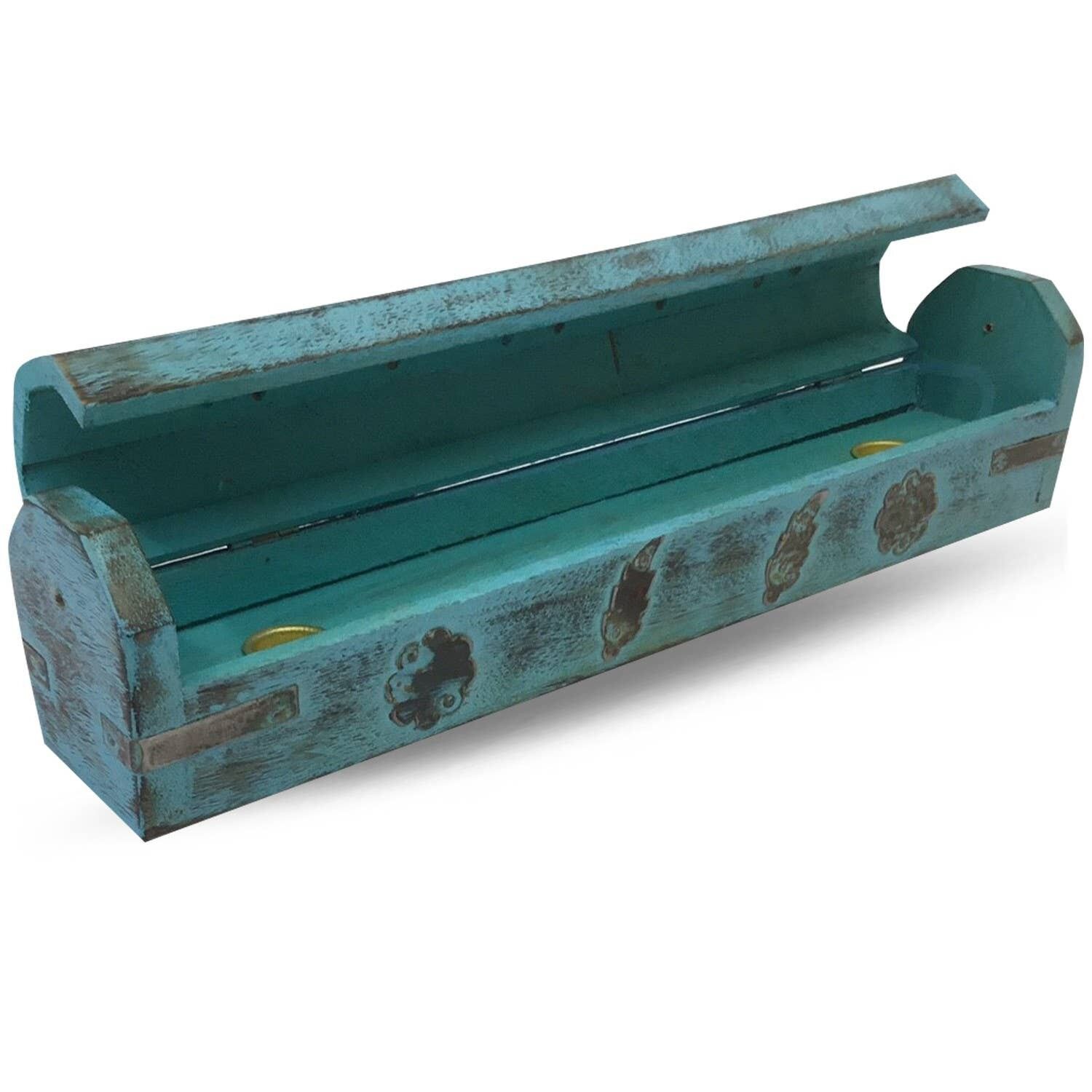Scatola porta incenso in legno blu 30cm