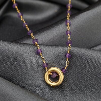 Collier de pierres précieuses en or améthyste - VIK-01