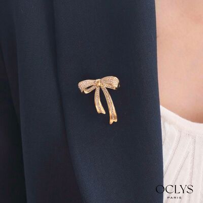 Spilla con fiocco Lisa in acciaio inossidabile con strass