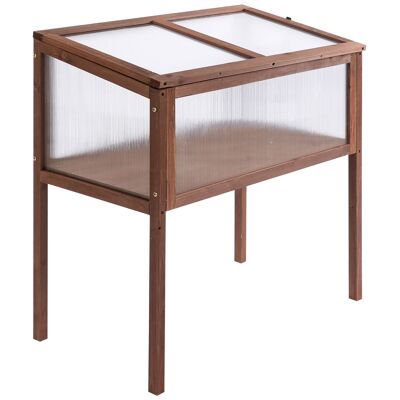 Jardinière surélevée Green en bois, châssis froid, table de culture, jardinière d'herbes aromatiques, jardinière pour jardin, balcon et terrasse, bois de sapin brun, panneau PC, 90 x 50 x 93 cm