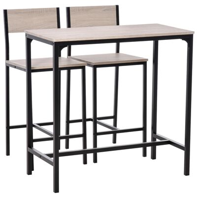 Mesa de bar Green's con 2 sillas Conjunto de mesa de 3 piezas, taburete de bar, MDF, natural, negro, 89x45x87cm|