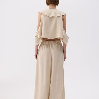 Blusa con volant in lino naturale (3459) - 32% lino 68% cotone