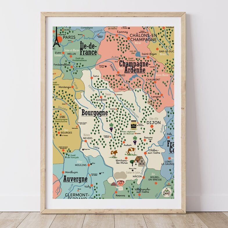 Poster mit Karte der Region Burgund