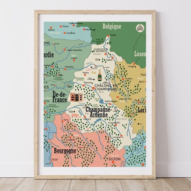 Poster della mappa della regione CHAMPAGNE-ARDENNE