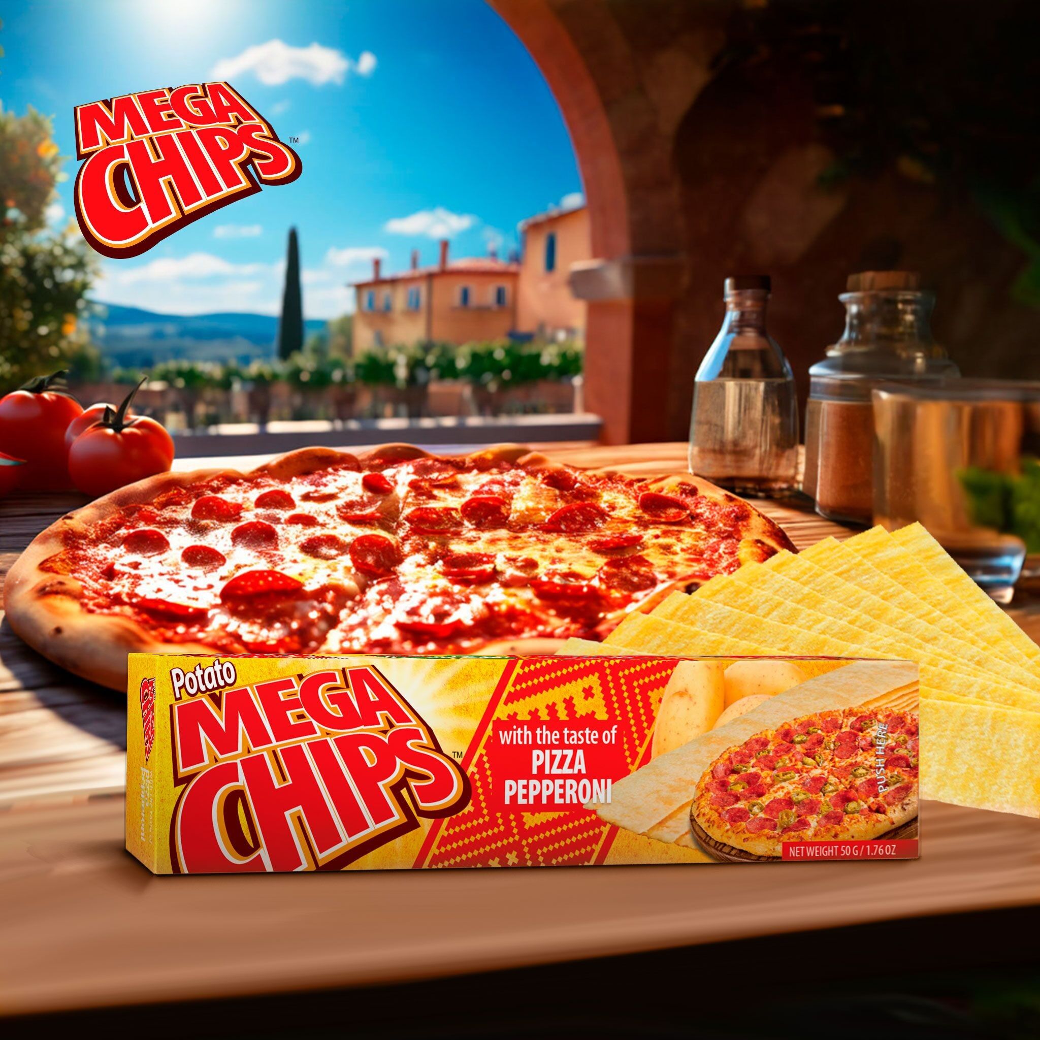 Buy wholesale MEGA POTATO CHIPS WITH THE TASTE OF PEPPERONI PIZZA