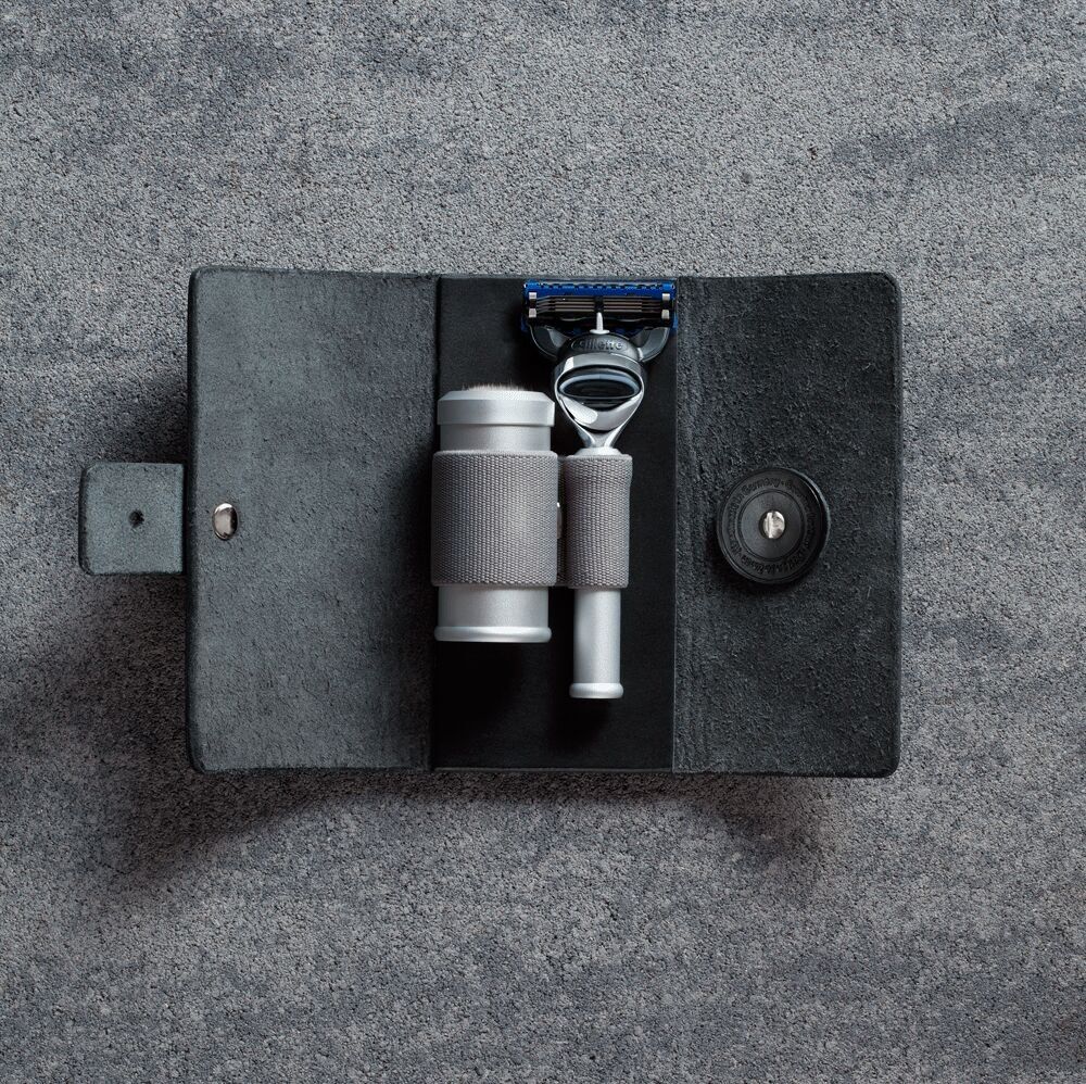 Rasierreiseset mit Lederetui