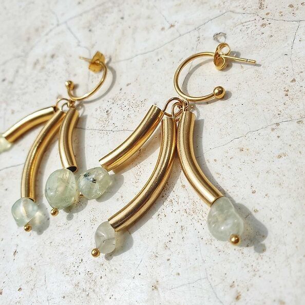 Boucles d'oreilles Kaicy, acier inoxydable et pierres naturelles préhnite