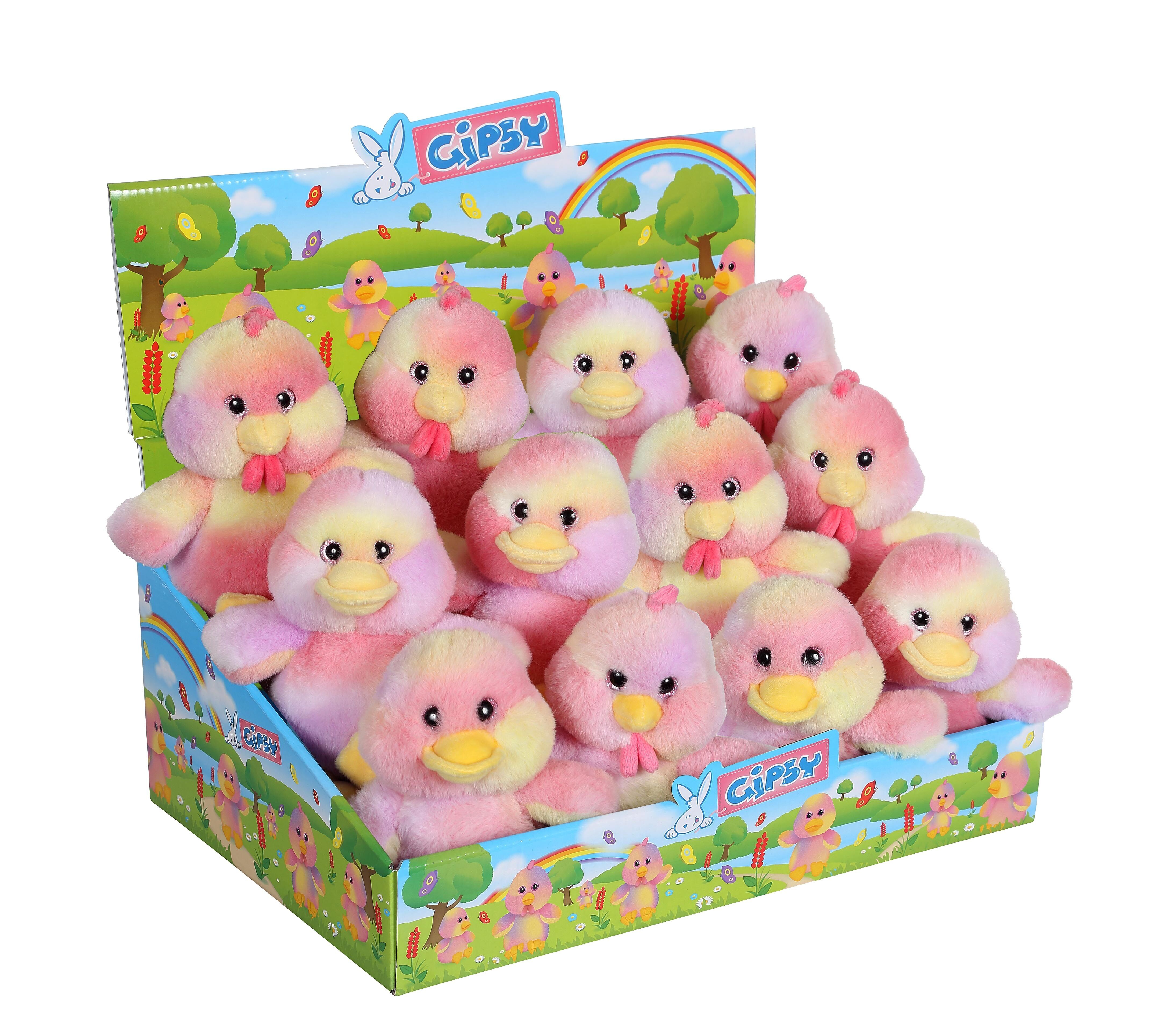 Peluche basse cour colorée 15 cm - par colis de 12 -  Assortiment - Mini display