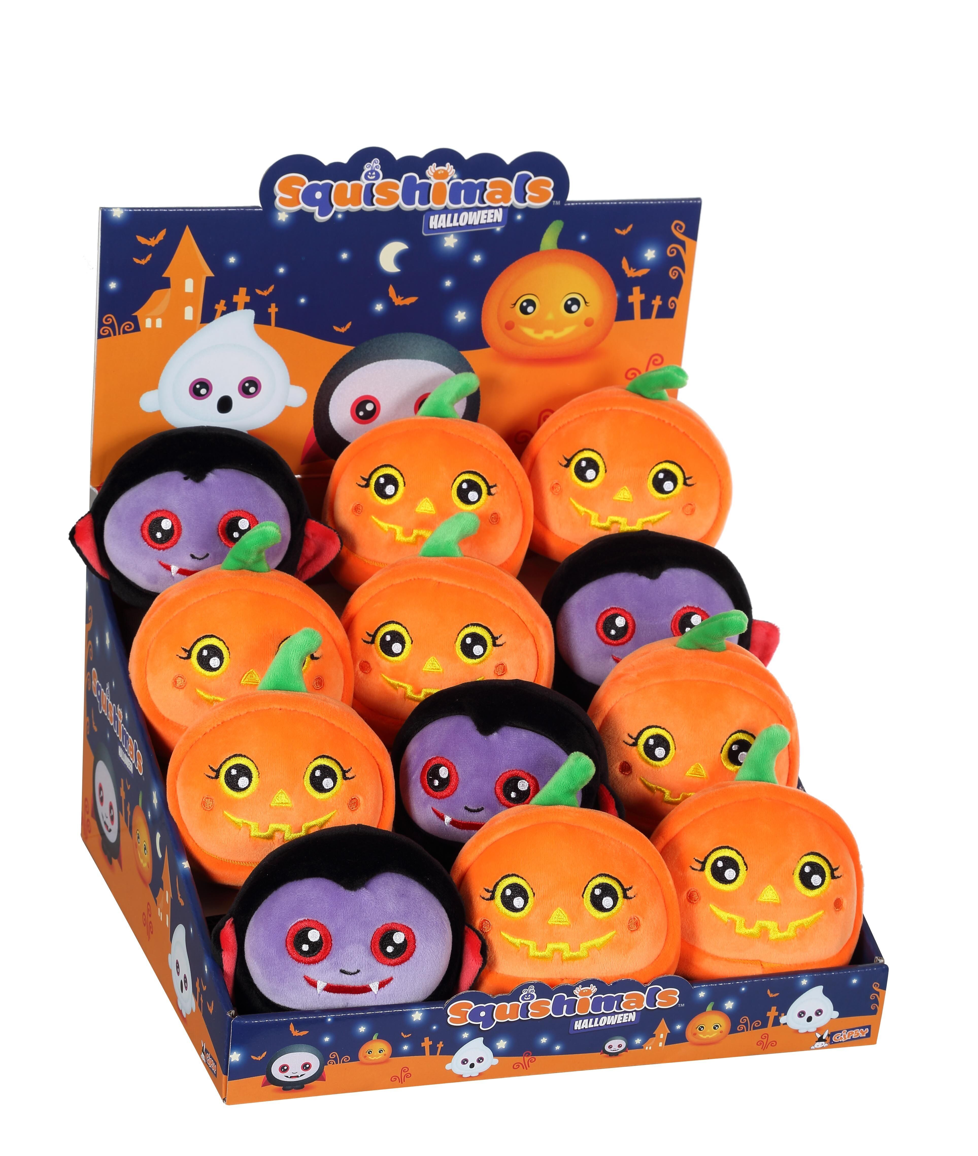 Squishimals Halloween 10 cm - confezione da 24 - Assortimento - Striscia con clip
