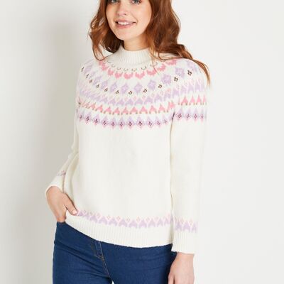 Maglia corta calda con collo alto jacquard sole
