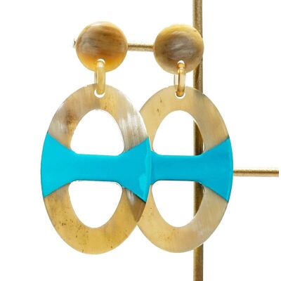 Boucles d'oreilles ovales en corne - Bleu
