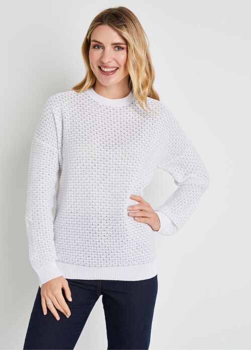 Pull doux brillant mélange coton col rond