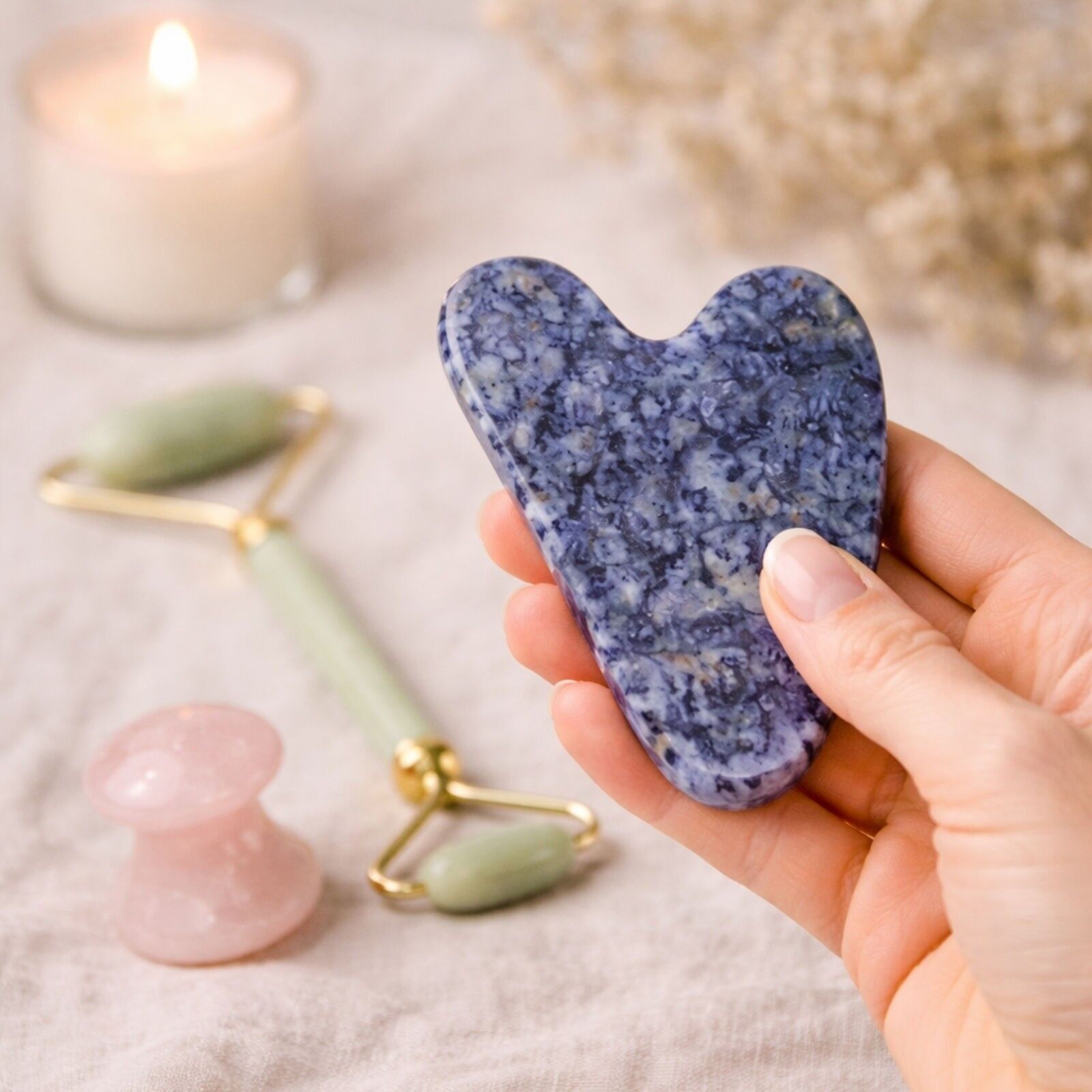 Blue Sodalite Gua Sha - Natural Stone Face and Body Massager - Stimulates Circulation - Firmer and Elastic Skin
