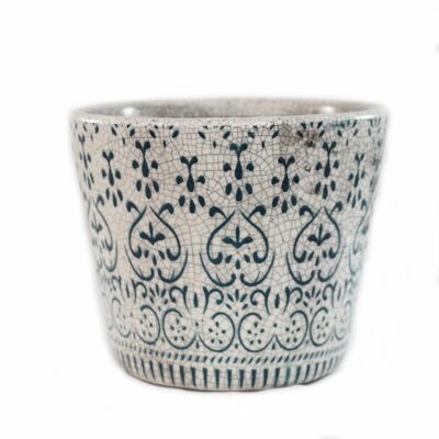 Ceramic flower pot white / blue
