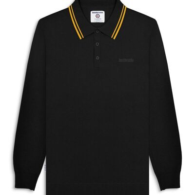 Polo de punto con ribetes de manga larga en negro y dorado OI24