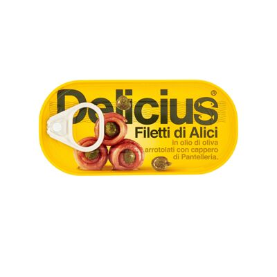 Delicius - Filetti di acciughe arrotolati con capperi sott'olio
