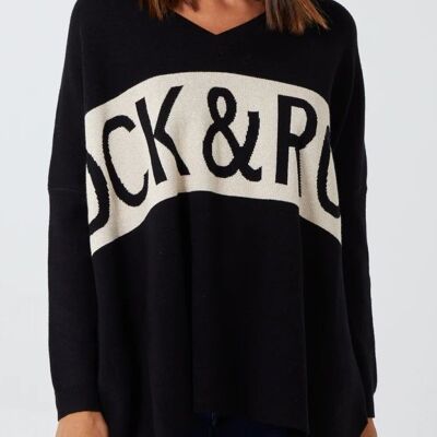 Maglione con scollo a V in jacquard metallizzato Rock & Roll nero