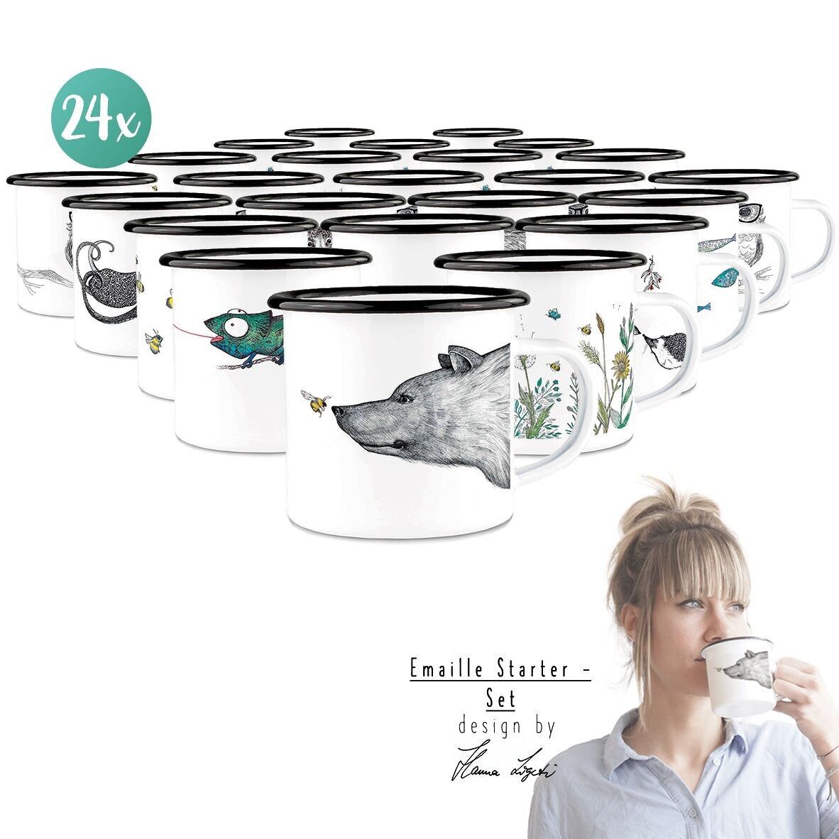 Coffret de démarrage B2B [24 tasses en émail, 12 motifs]