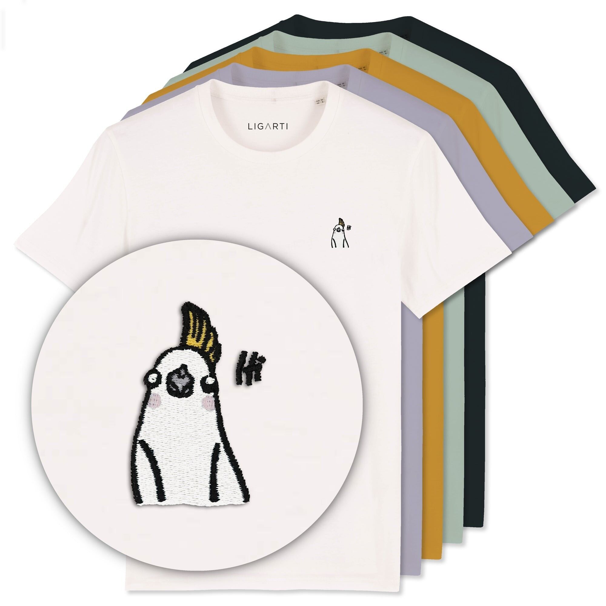 T-shirt ricamata – Heidi la calopsitta