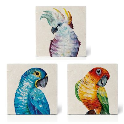 Sous-Verres à Carreaux – Lot de 3 – Trio de Perroquets