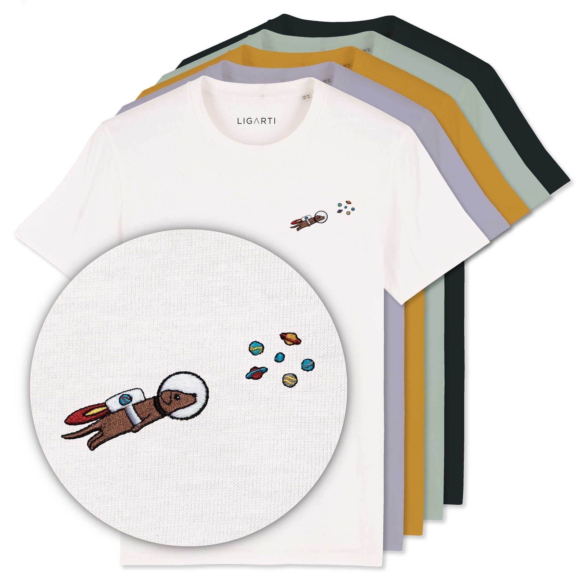 T-shirt ricamata - Astrowau il cane spaziale