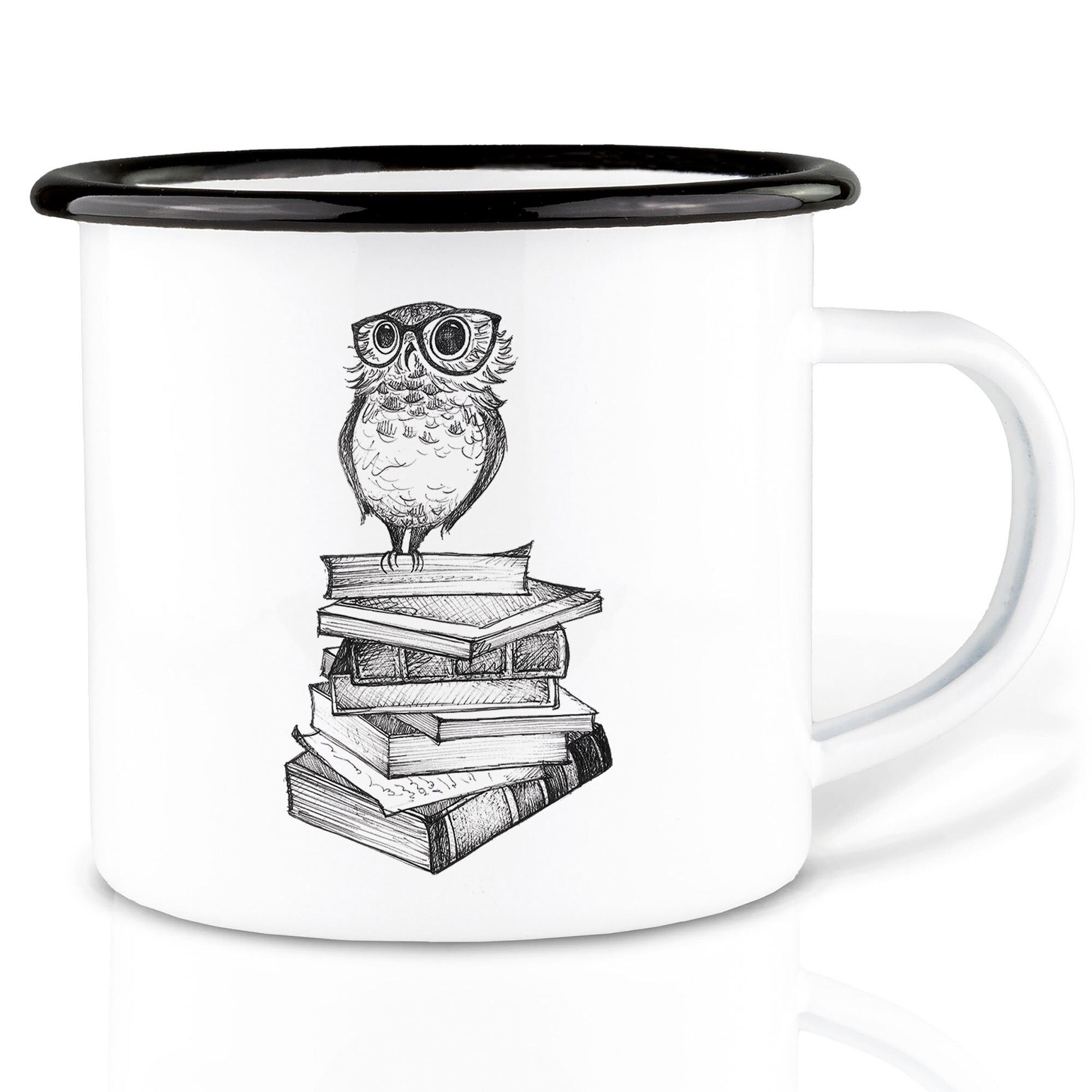 Emailletasse – Büchereule