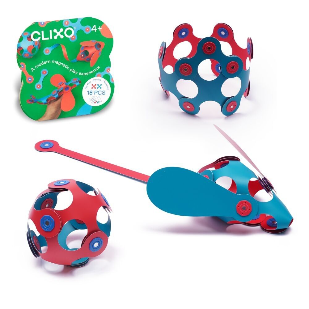 CLIXO – ITSY PACK (Rosa/Türkis) – Magnetisches, flexibles, langlebiges und fantasievolles Konstruktionsspiel – 18 Teile – ab 4 Jahren