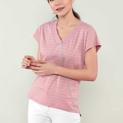 Chemise rayée en coton biologique avec coutures contrastées