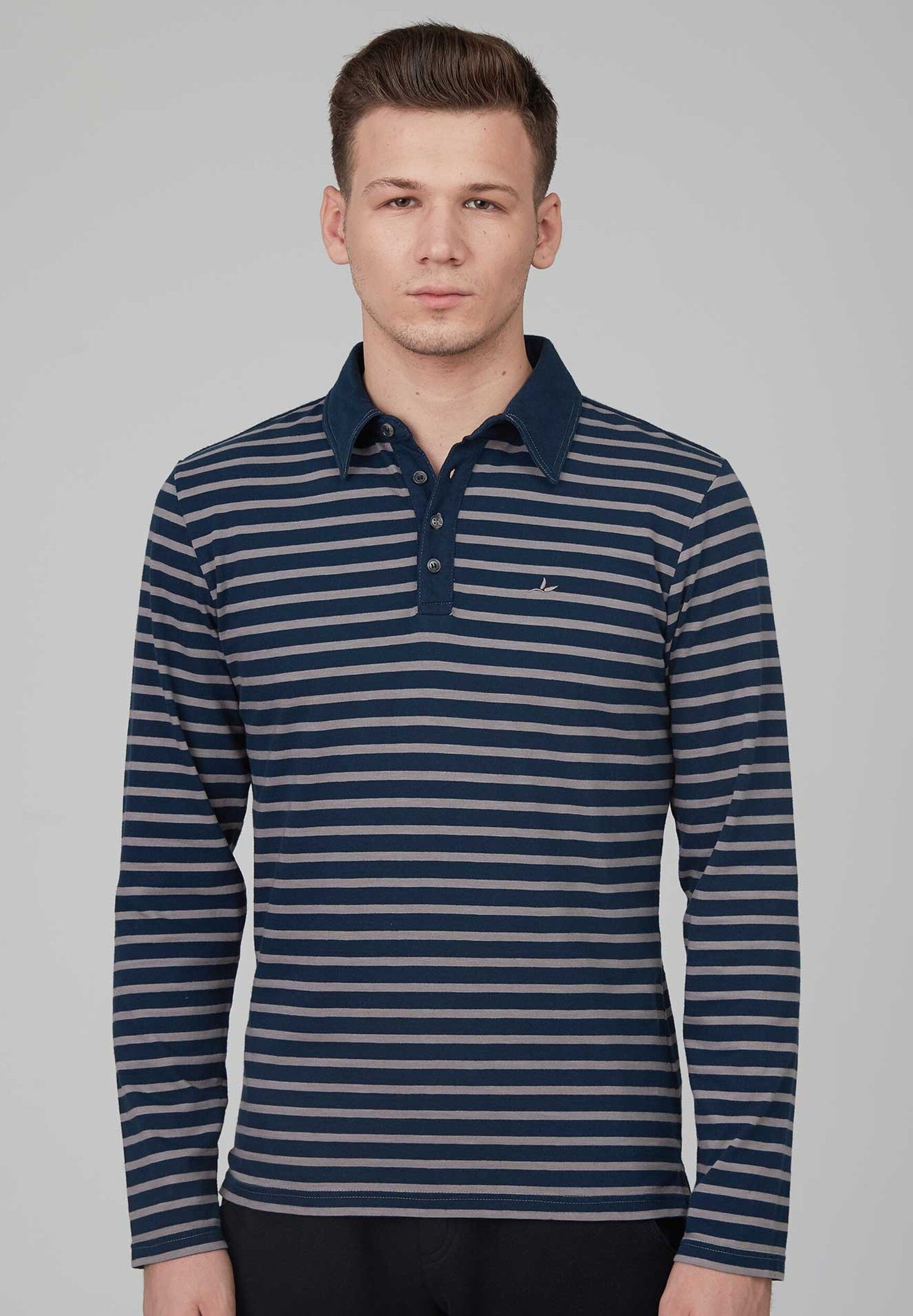 Long-sleeved polo shirt made of organic cotton in striped quality and button placket