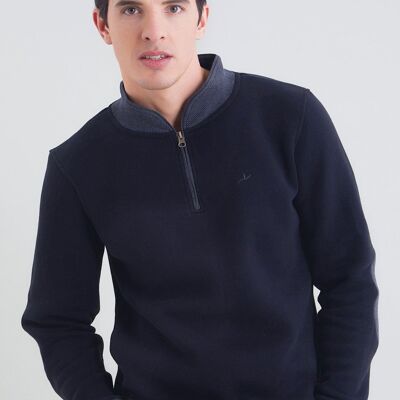 Sweat-shirt en coton biologique avec col montant et fermeture zippée