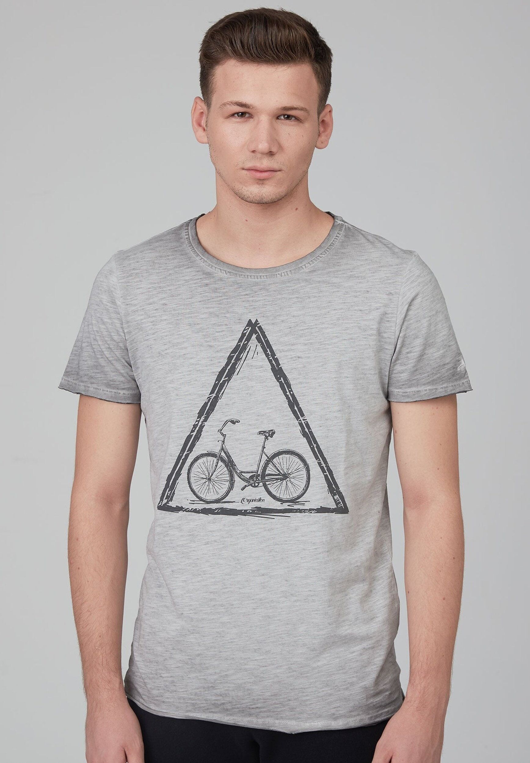 T-shirt tinta in capo realizzata in cotone biologico con stampa di biciclette