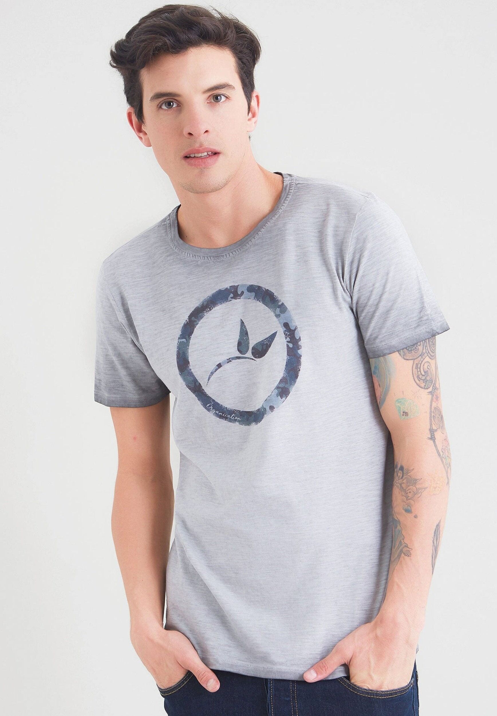 T-shirt in cotone organico tinto in capo con stampa logo