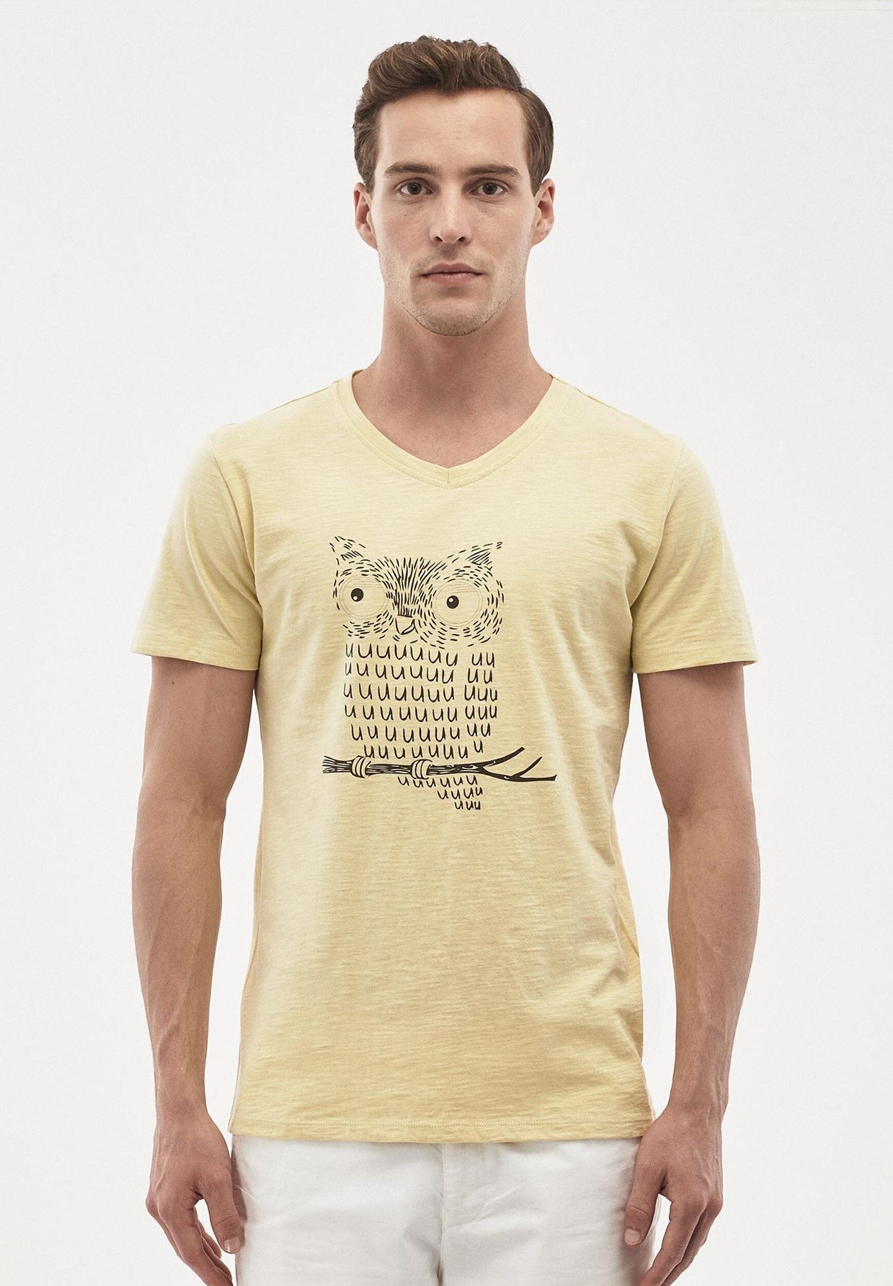 T-shirt in cotone biologico con stampa gufi