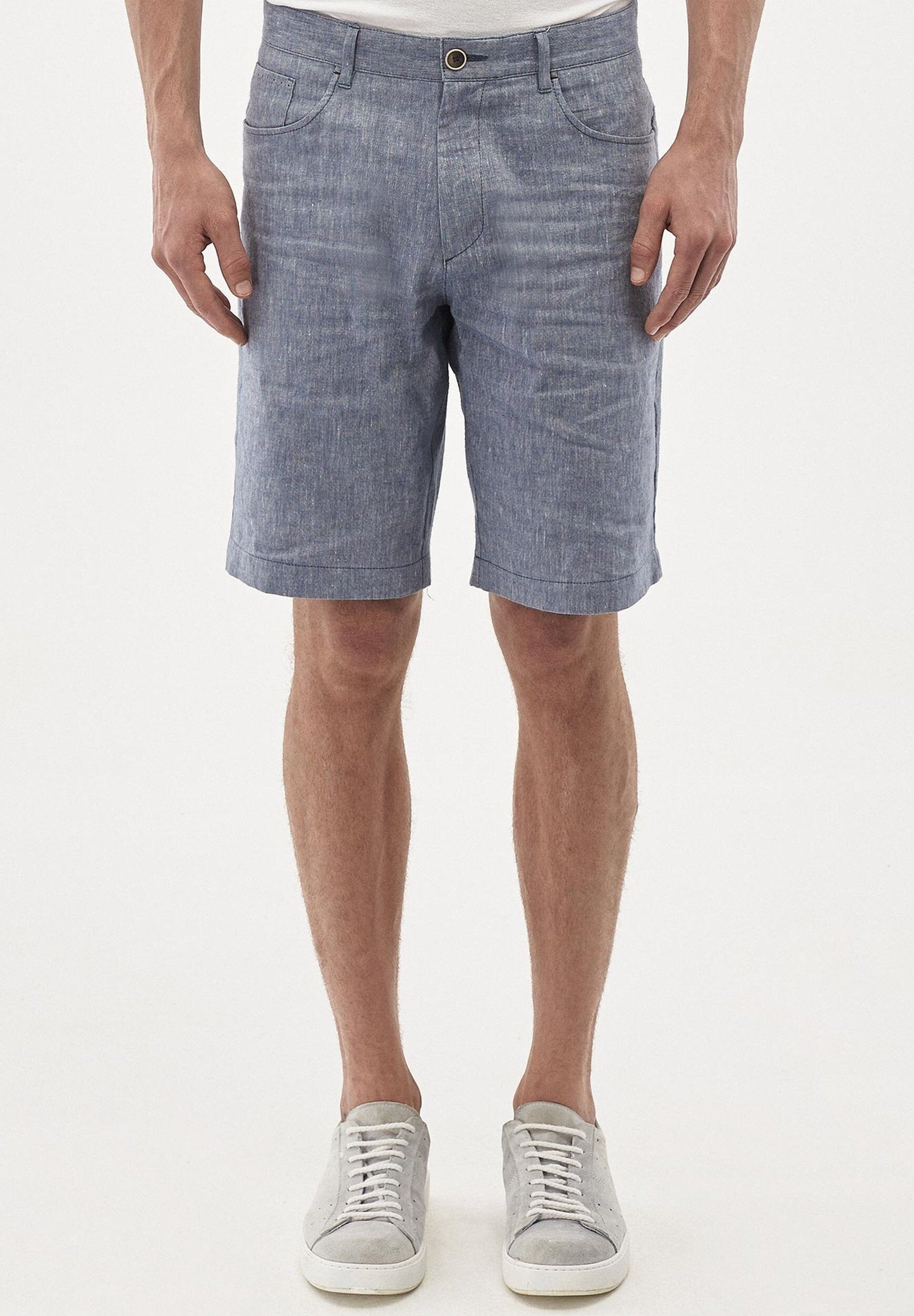 Shorts realizzati in misto lino con effetto denim