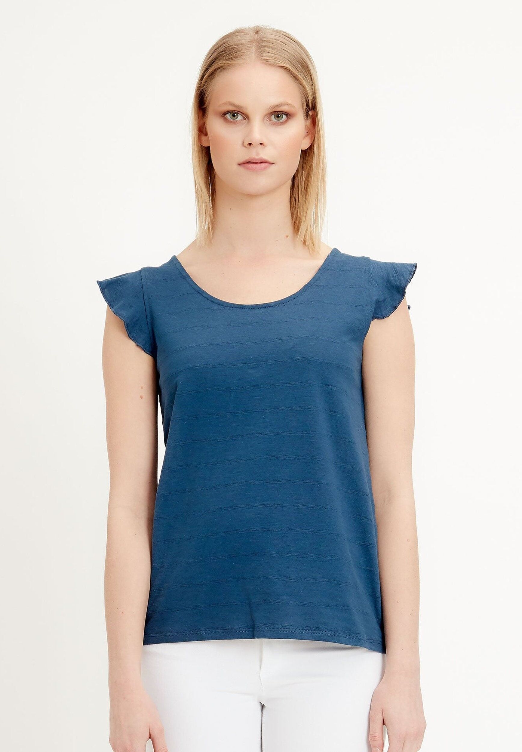 Top realizzato in cotone biologico con maniche a balze