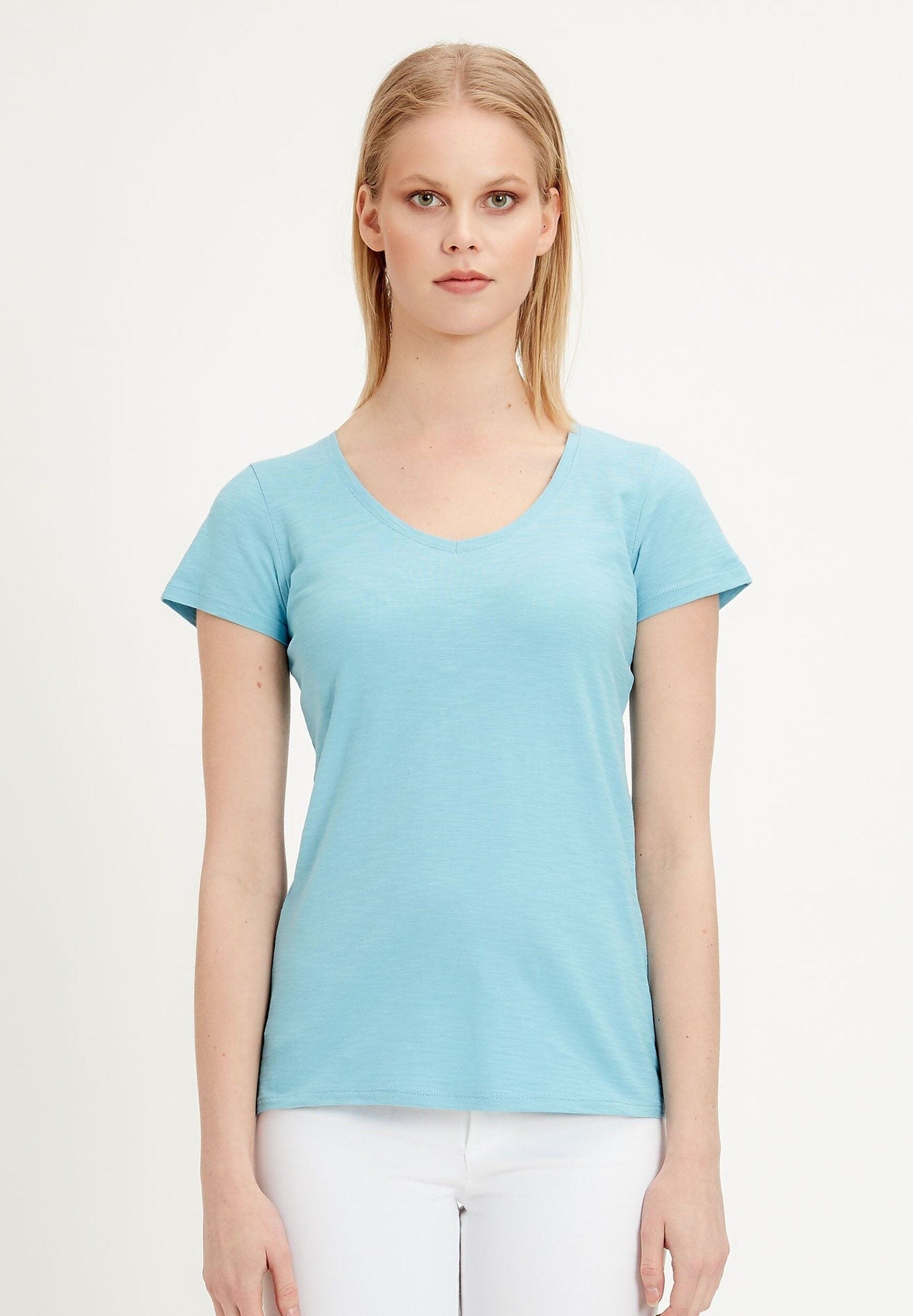 T-shirt basic in cotone biologico con scollo a V