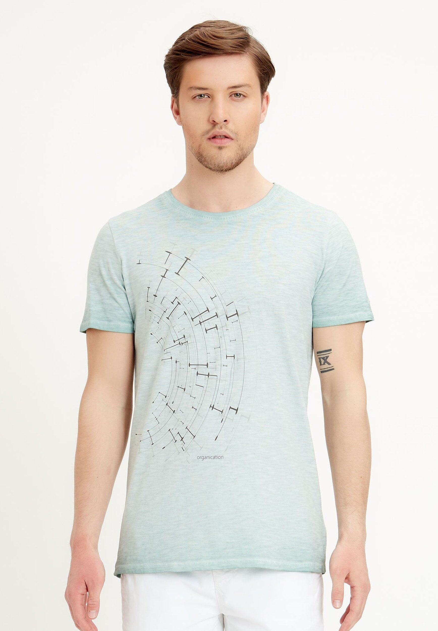 T-shirt in cotone biologico con stampa asimmetrica