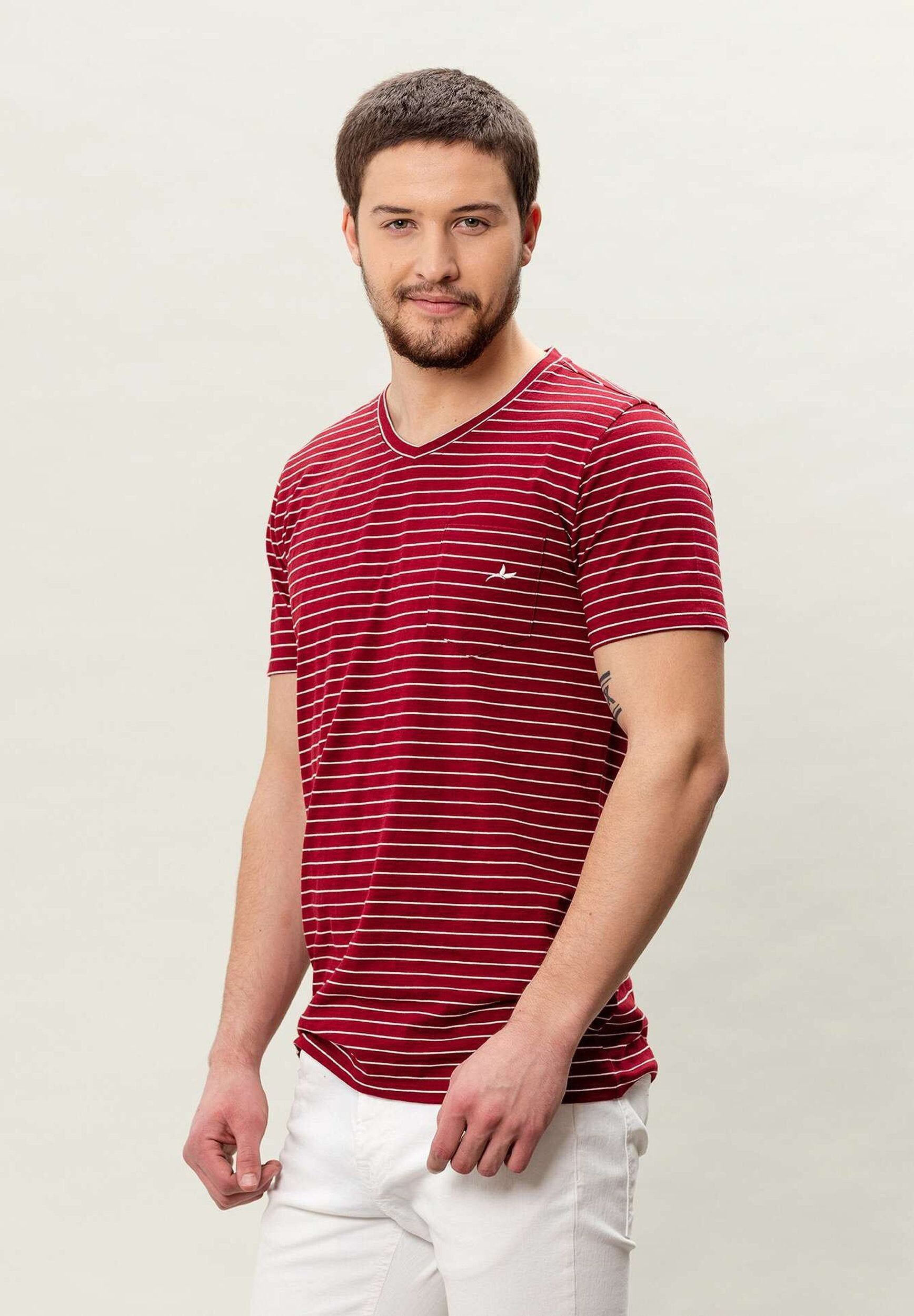 T-shirt a righe in cotone biologico con taschino sul petto