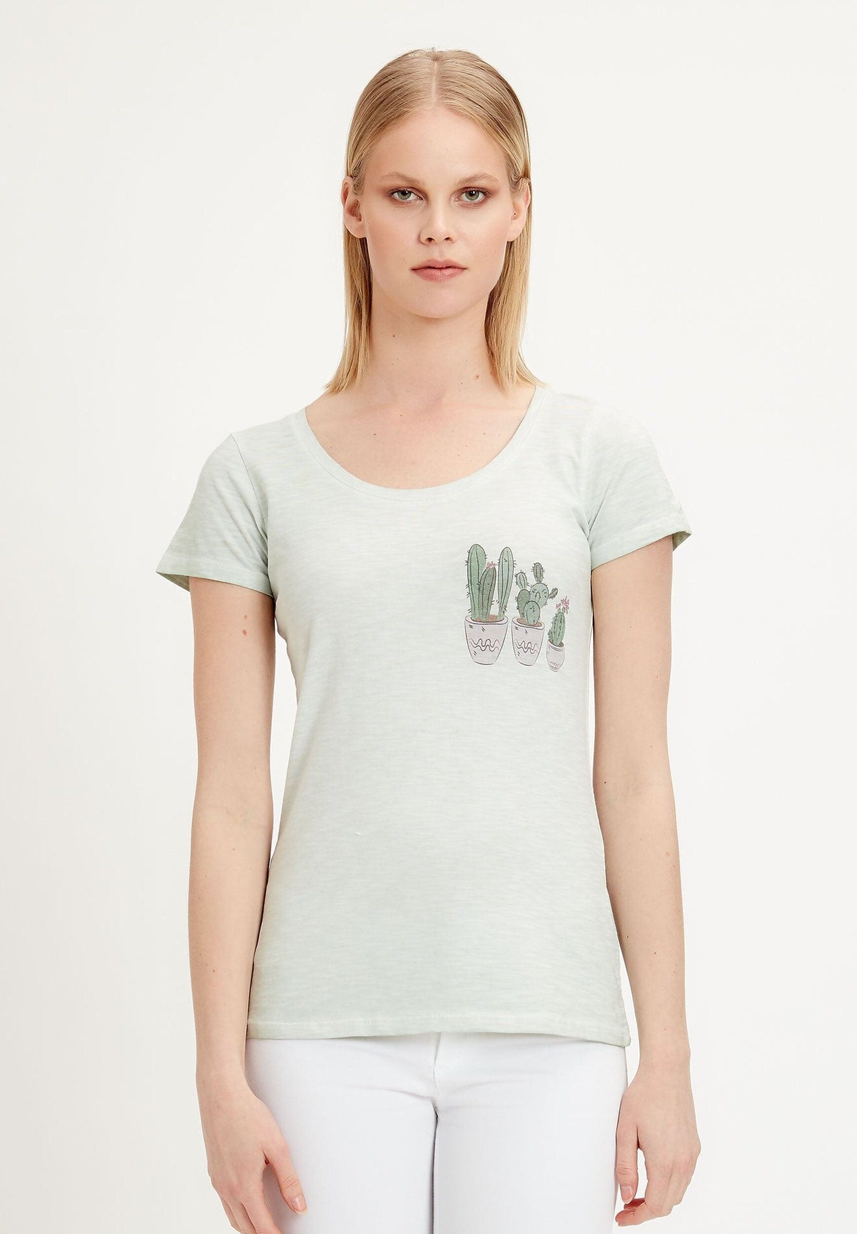 T-shirt in cotone organico tinto in capo con stampa cactus