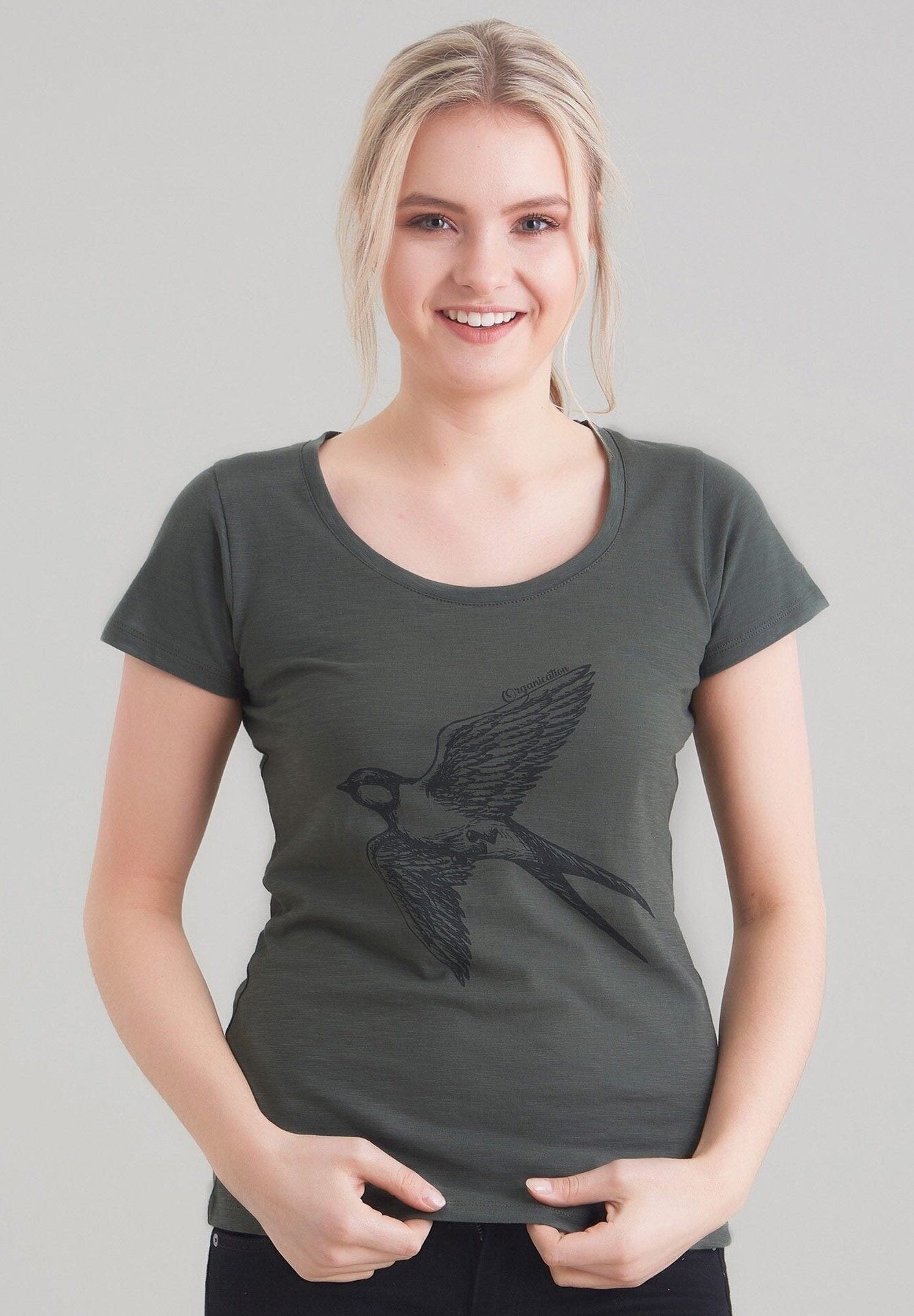 T-shirt in cotone biologico con stampa di uccelli