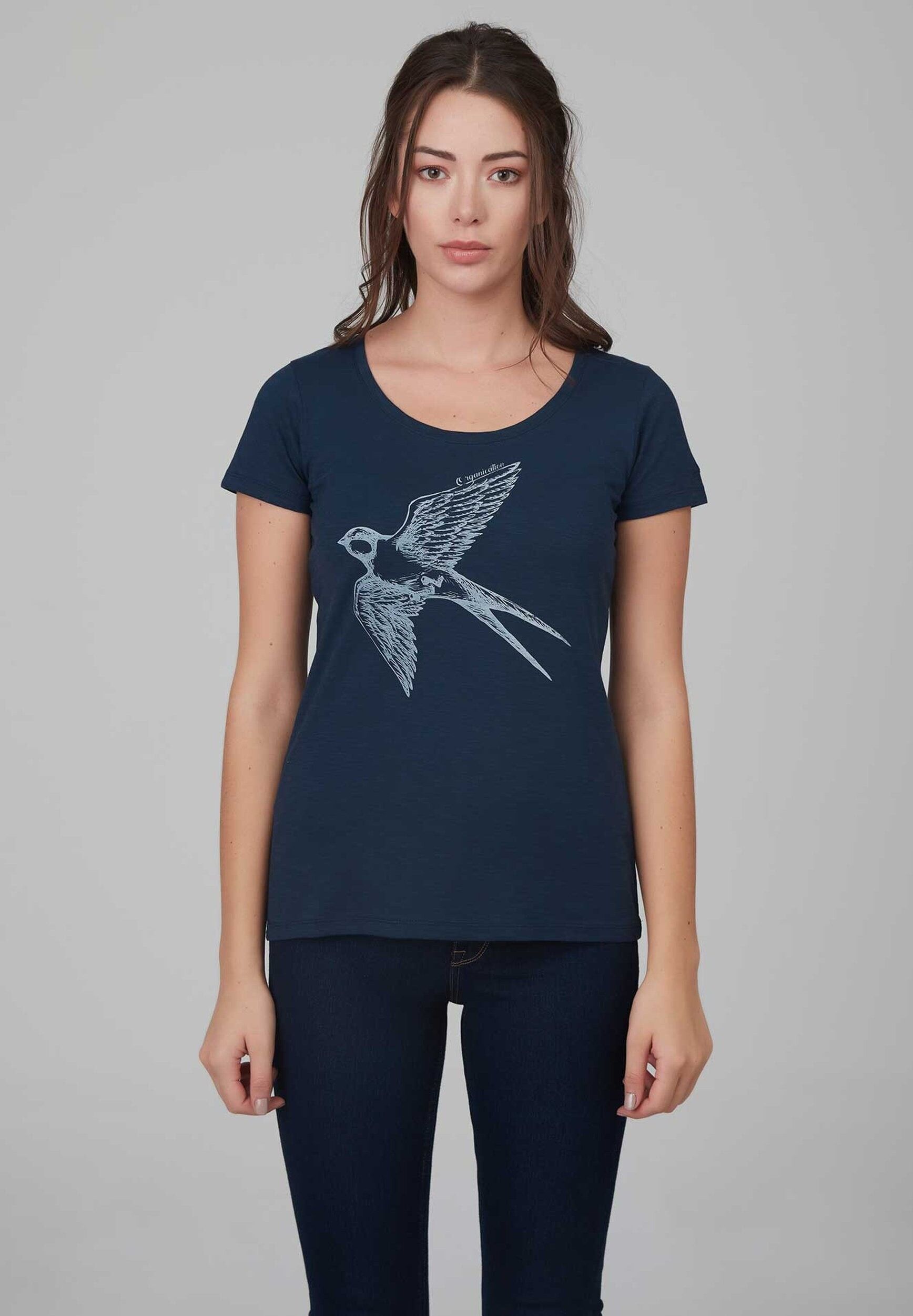 T-shirt in cotone biologico con stampa di uccelli