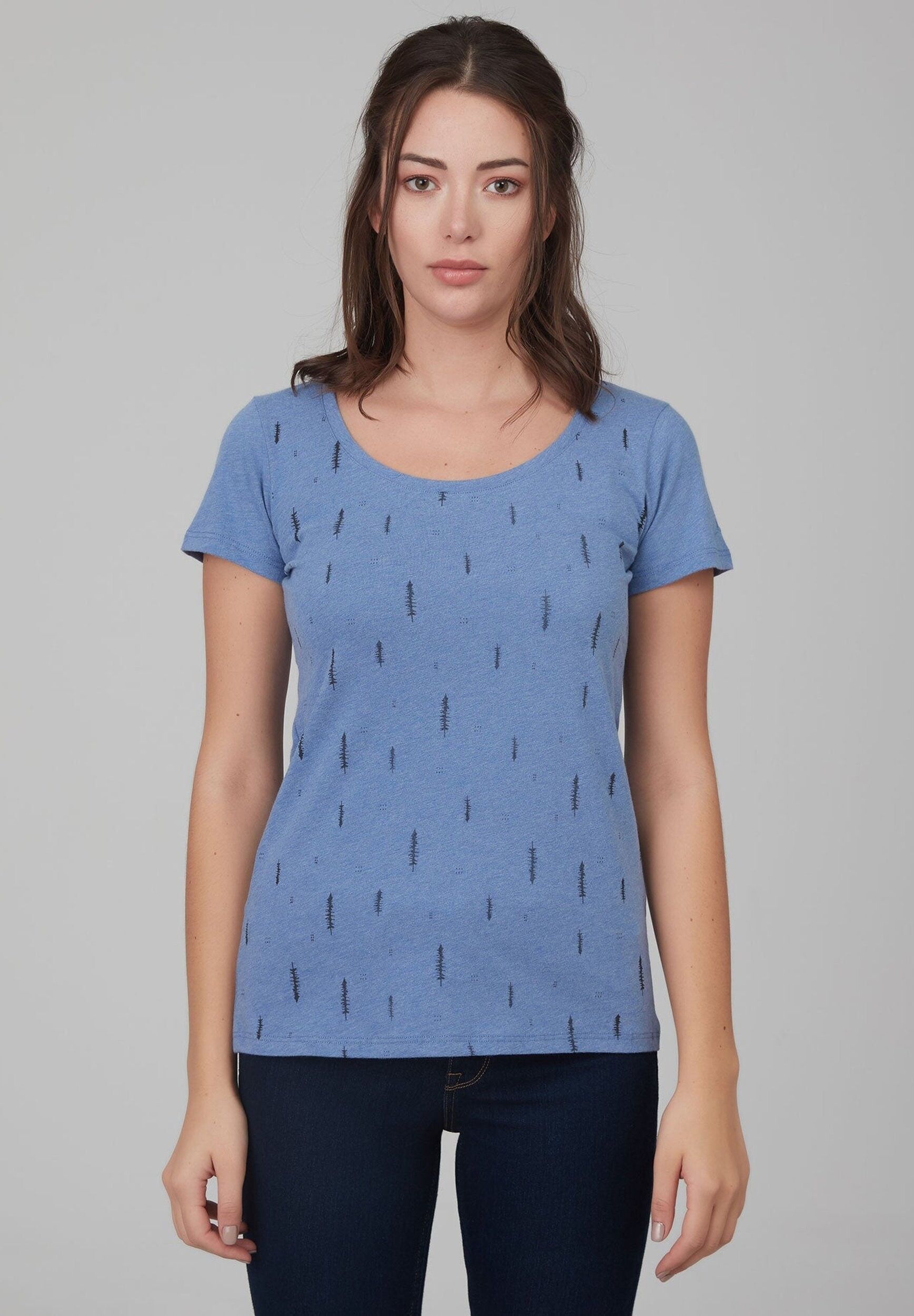 Parte anteriore della camicia con stampa all-over realizzata in cotone biologico