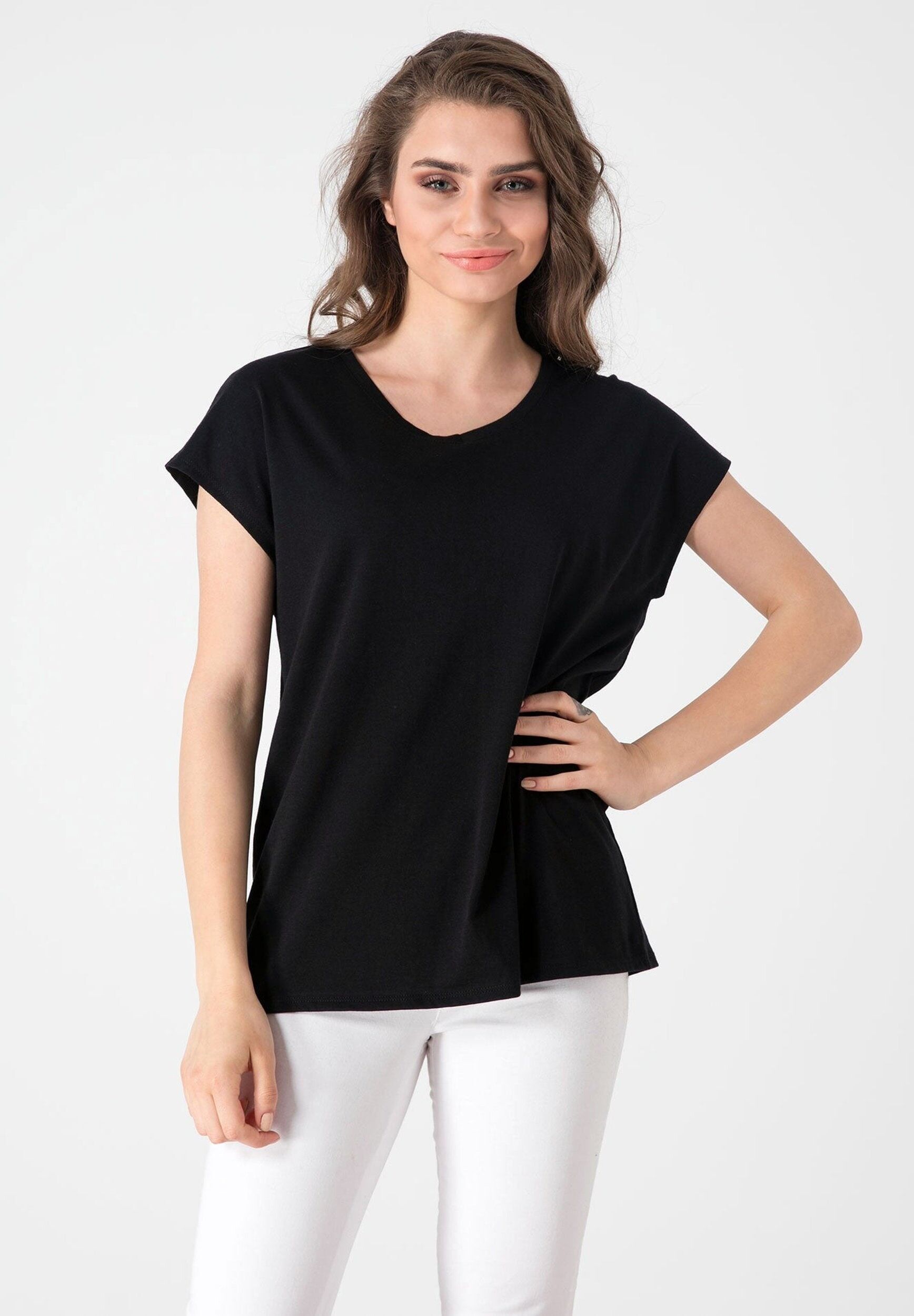 T-shirt basic in cotone biologico con scollo a V