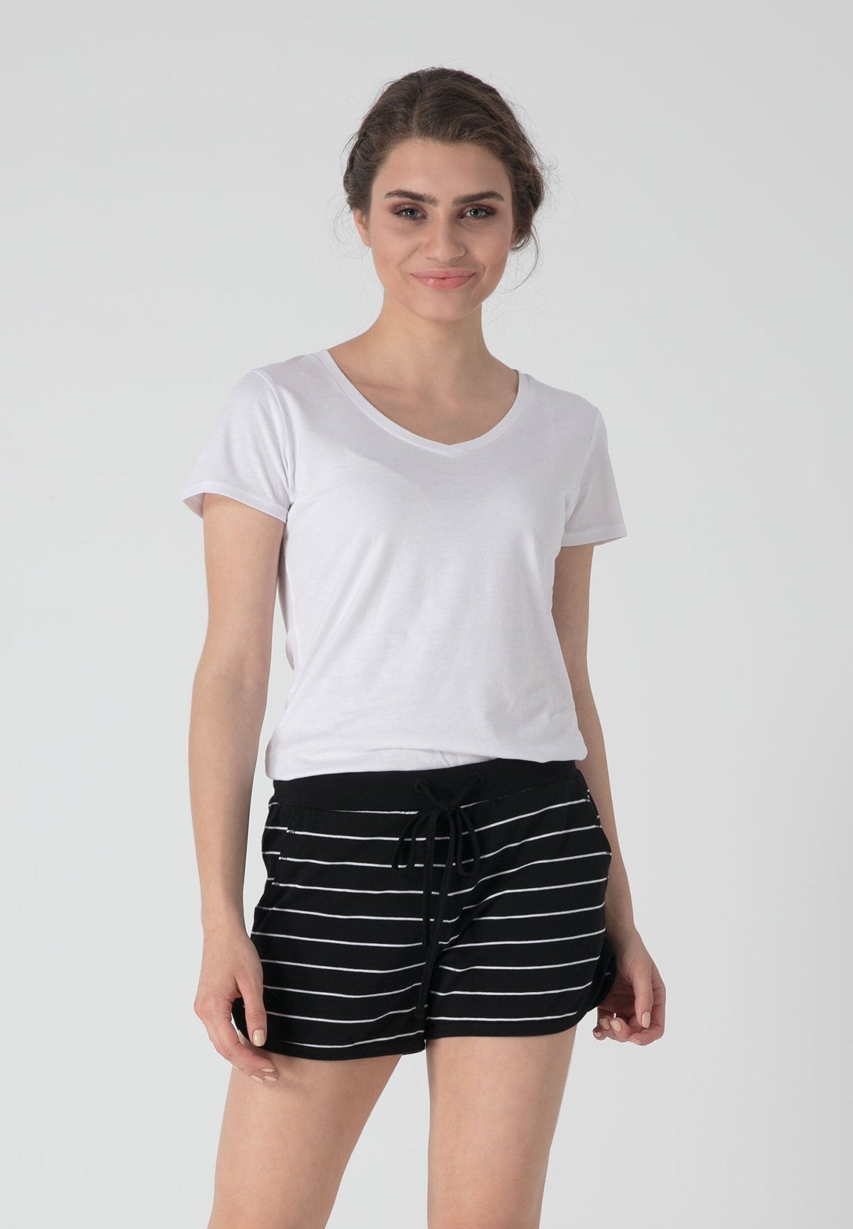 Shorts in jersey a righe in cotone biologico