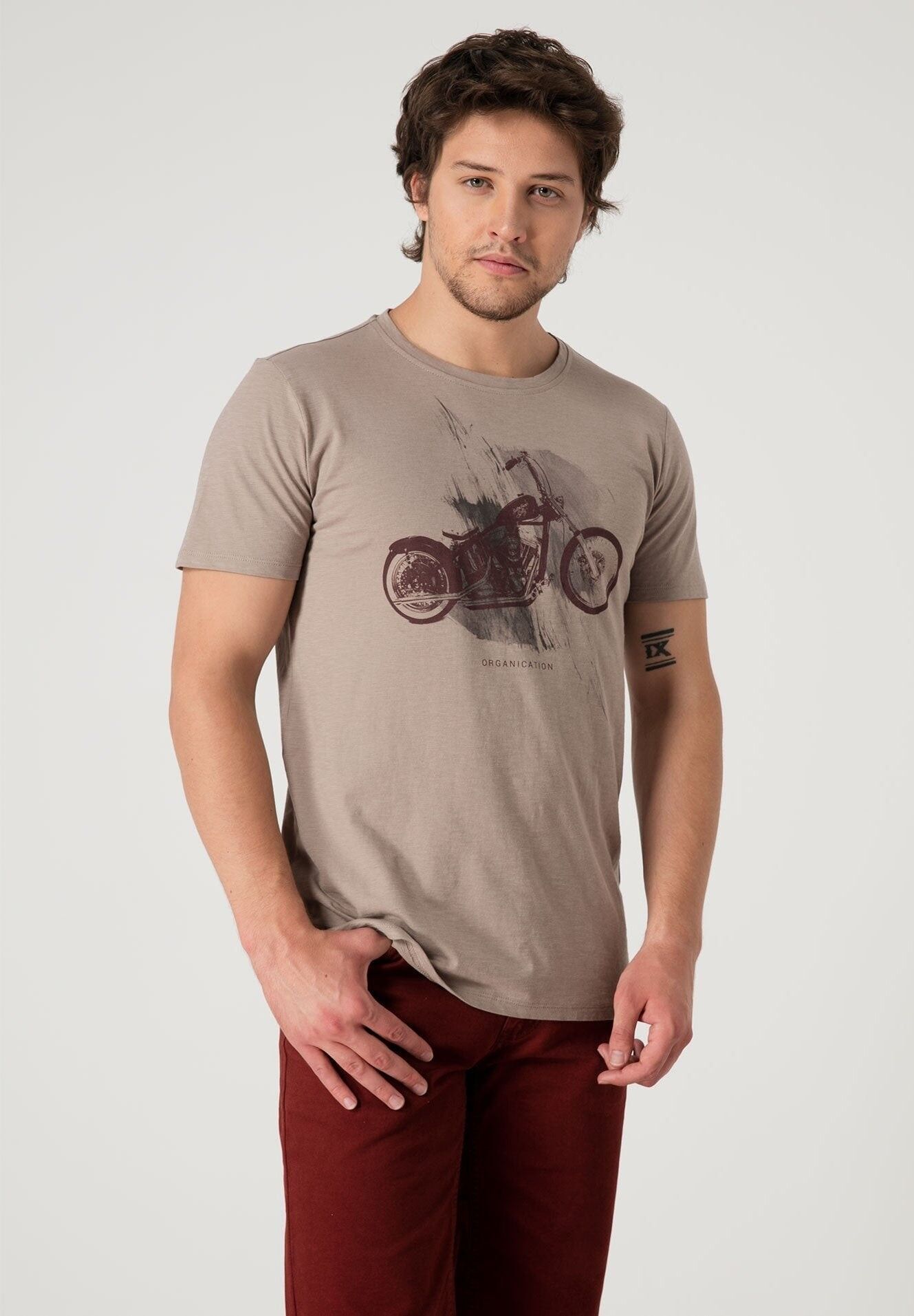 T-shirt in cotone biologico con stampa di motociclette