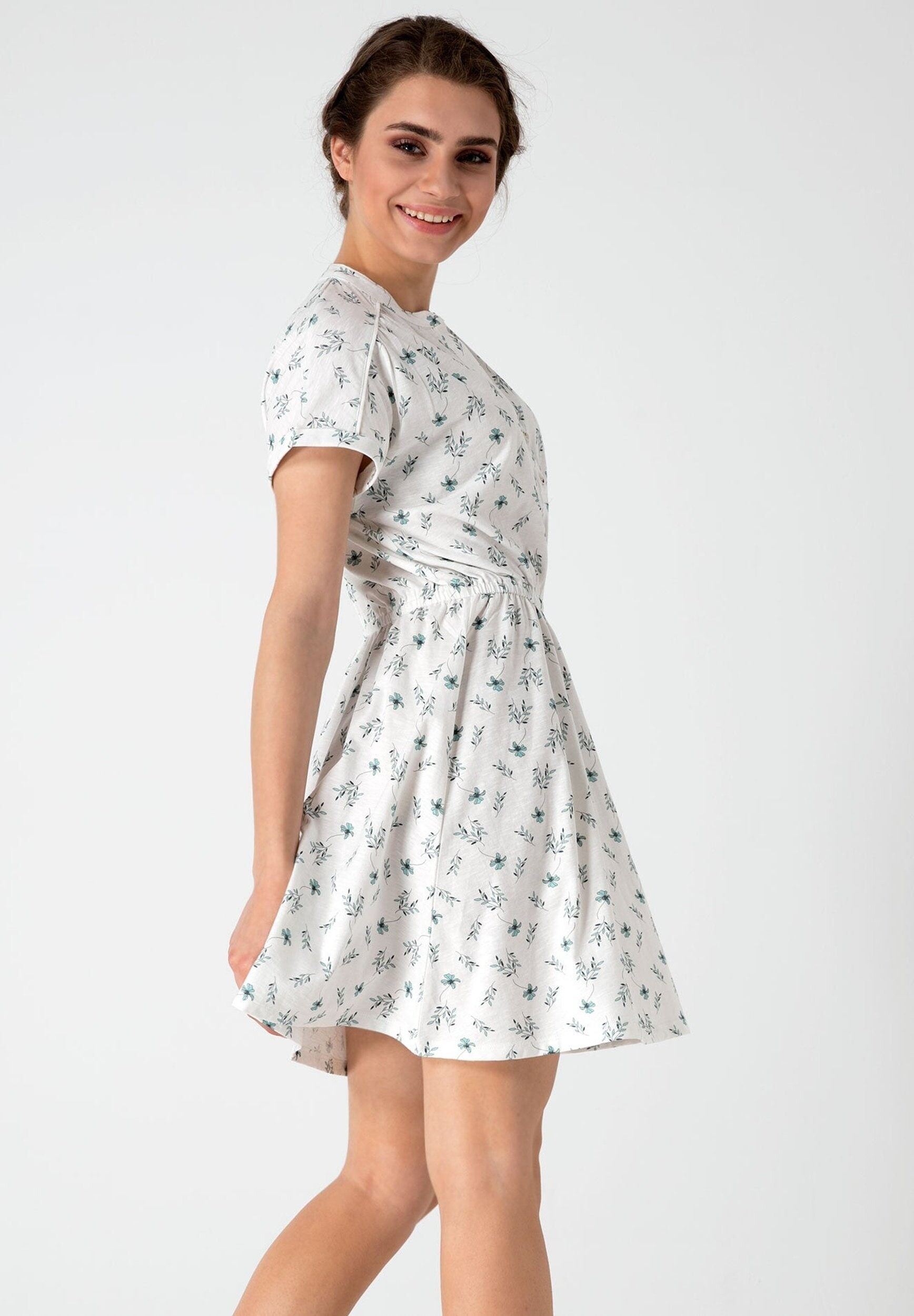 Abito in cotone biologico con stampa floreale all over