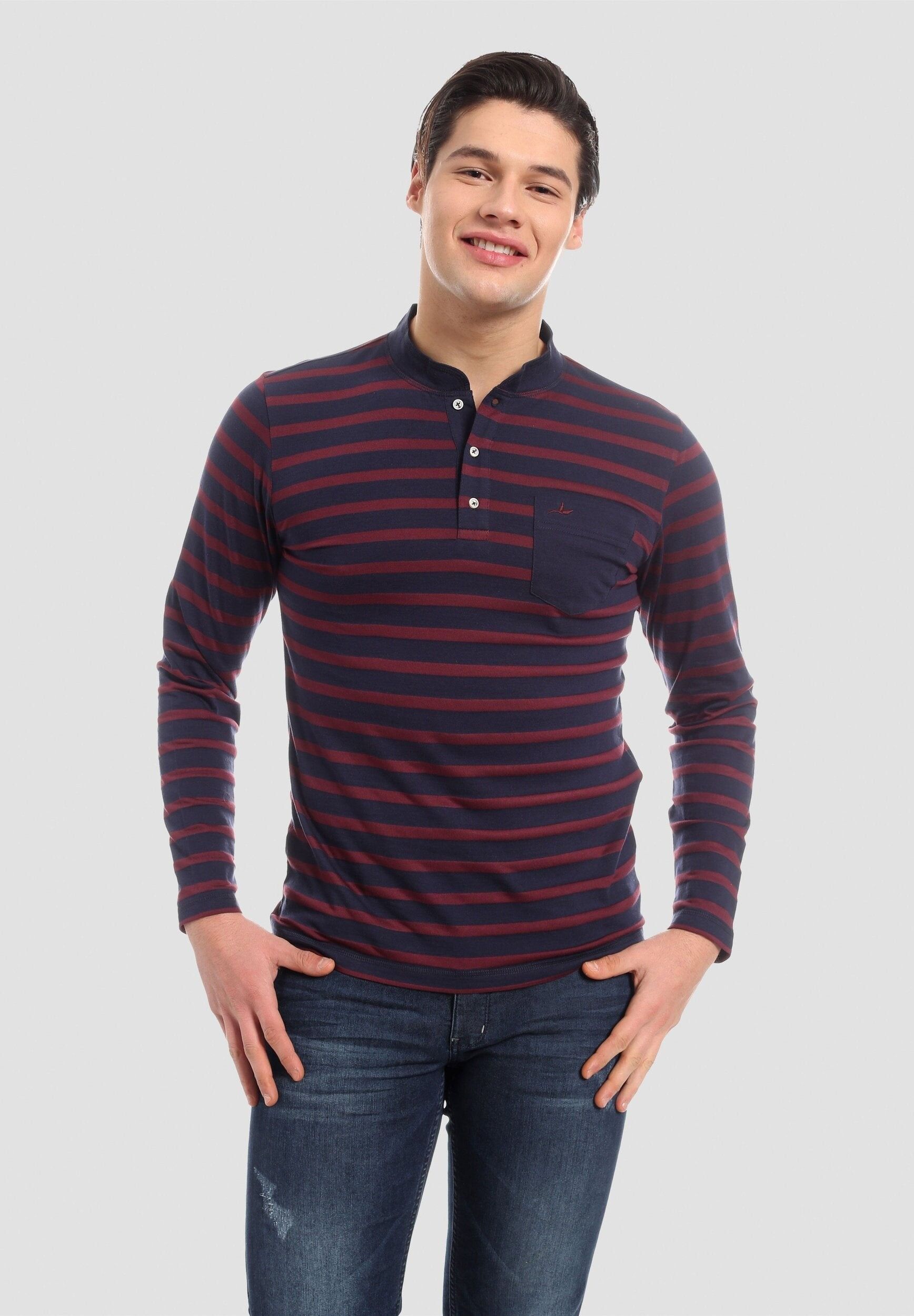 Camicia Henley a maniche lunghe in cotone biologico con taschino sul petto