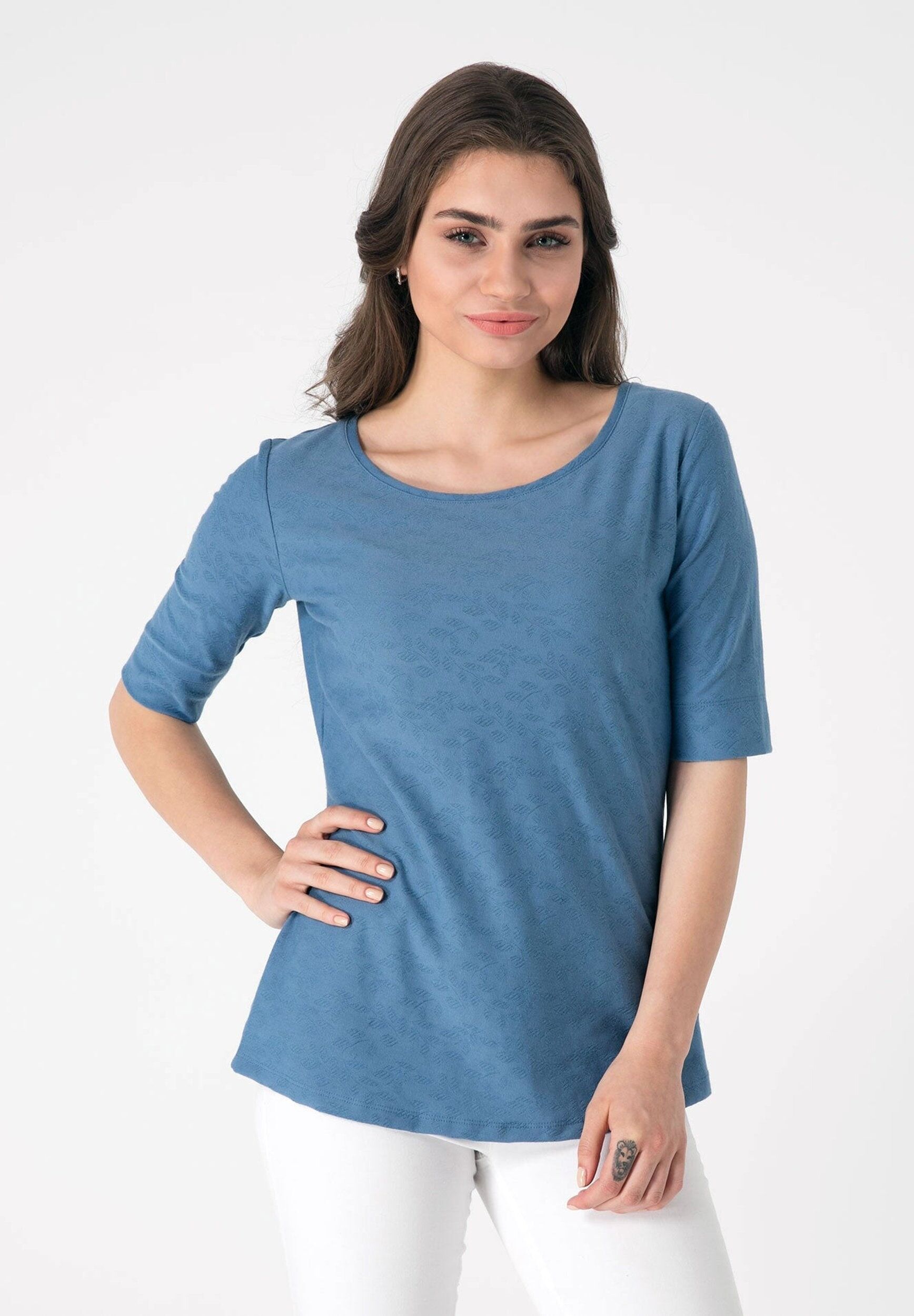 Top in jersey jacquard con 1/2 maniche